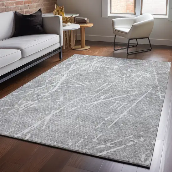 Gray And Ivory Abstract Washable Area Rug With UV Protection Photo 4