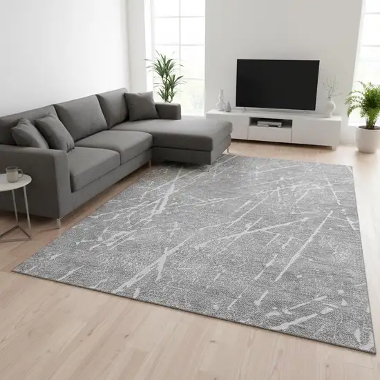 Gray And Ivory Abstract Washable Area Rug With UV Protection Photo 2