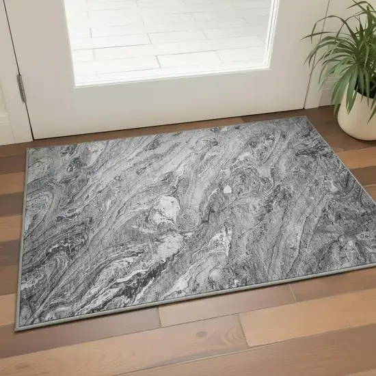 Gray And Ivory Abstract Washable Area Rug With UV Protection Photo 2