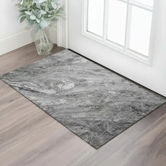 Gray And Ivory Abstract Washable Area Rug With UV Protection Photo 1