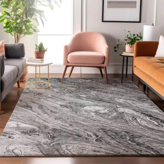 Gray And Ivory Abstract Washable Area Rug With UV Protection Photo 5