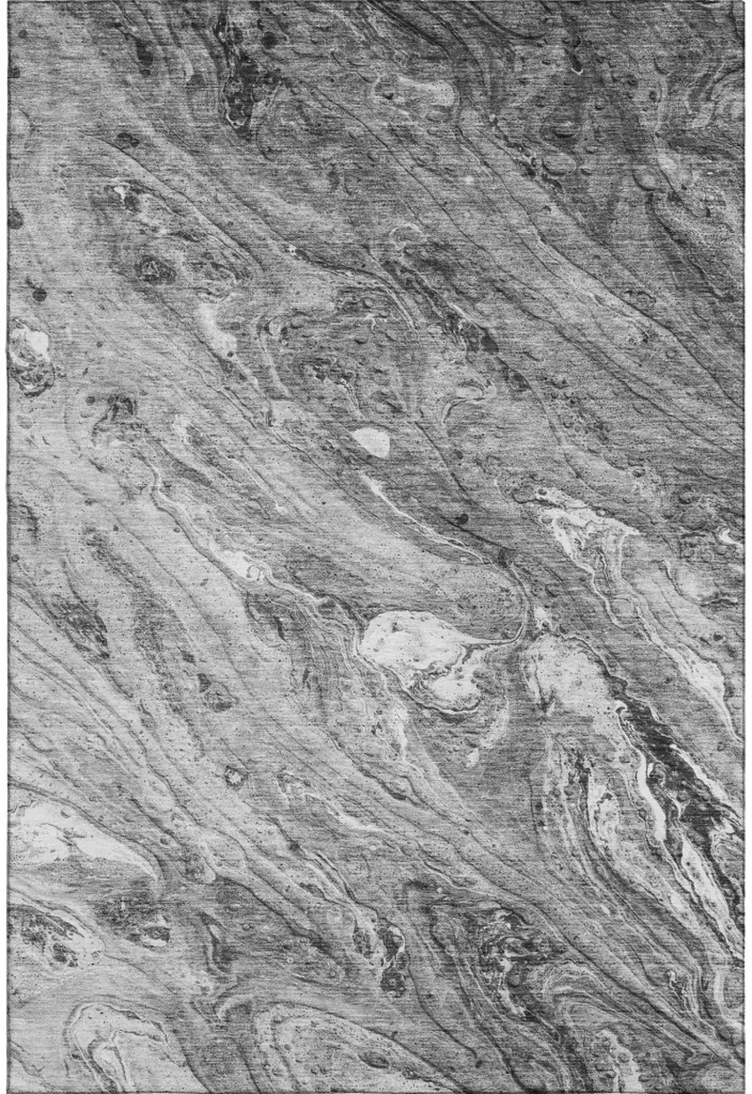 Gray And Ivory Abstract Washable Area Rug With UV Protection Photo 1