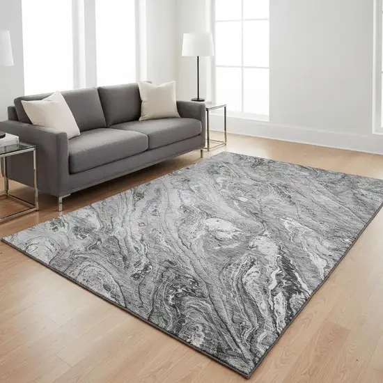 Gray And Ivory Abstract Washable Area Rug With UV Protection Photo 2