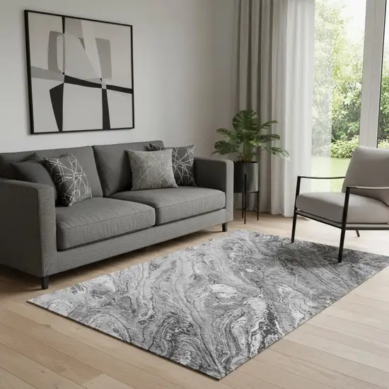 Gray And Ivory Abstract Washable Area Rug With UV Protection Photo 1
