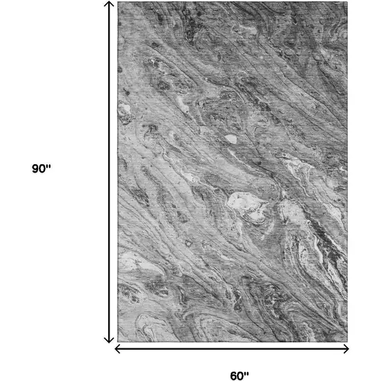 Gray And Ivory Abstract Washable Area Rug With UV Protection Photo 3