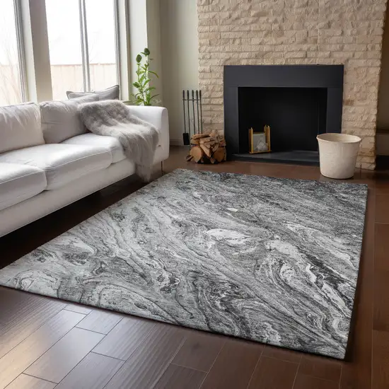 Gray And Ivory Abstract Washable Area Rug With UV Protection Photo 6