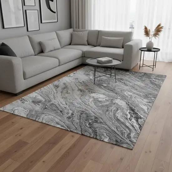 Gray And Ivory Abstract Washable Area Rug With UV Protection Photo 2