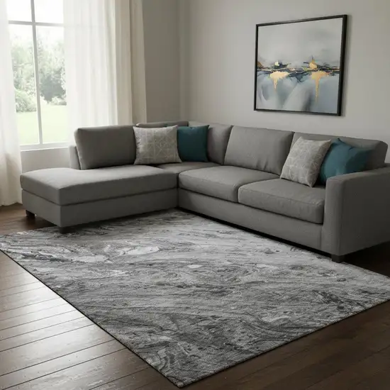 Gray And Ivory Abstract Washable Area Rug With UV Protection Photo 1