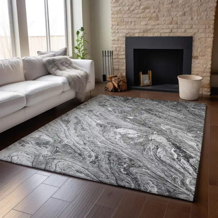 Gray And Ivory Abstract Washable Area Rug With UV Protection Photo 6