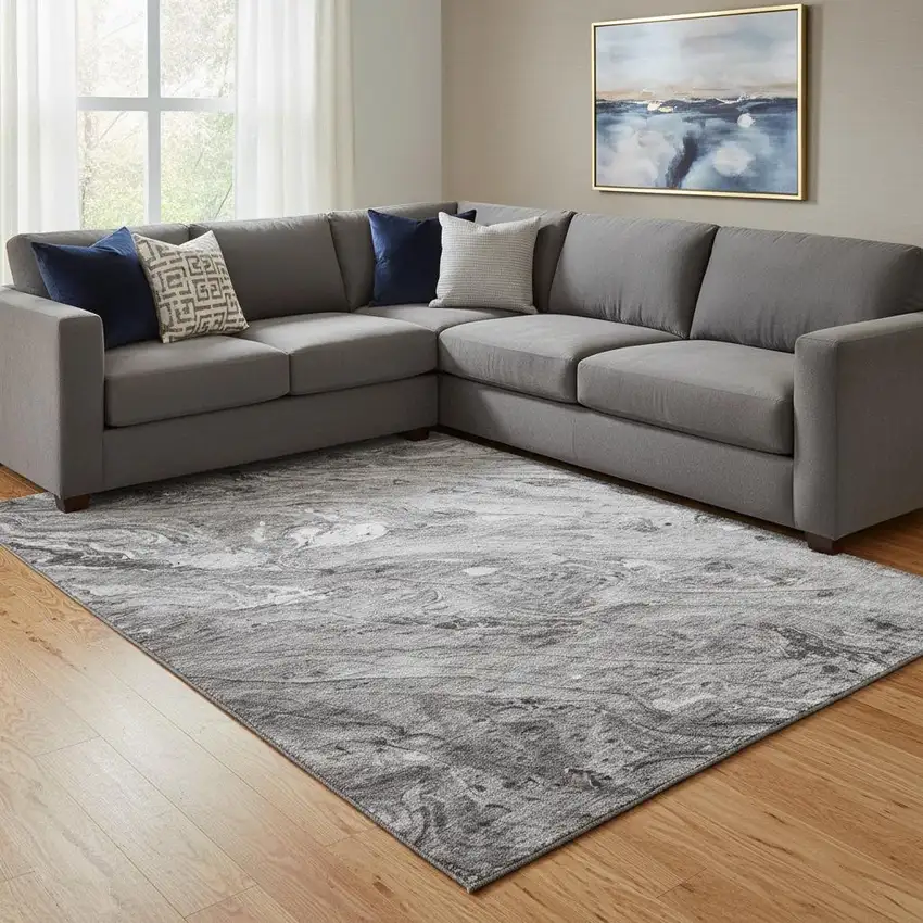 Gray And Ivory Abstract Washable Area Rug With UV Protection Photo 1