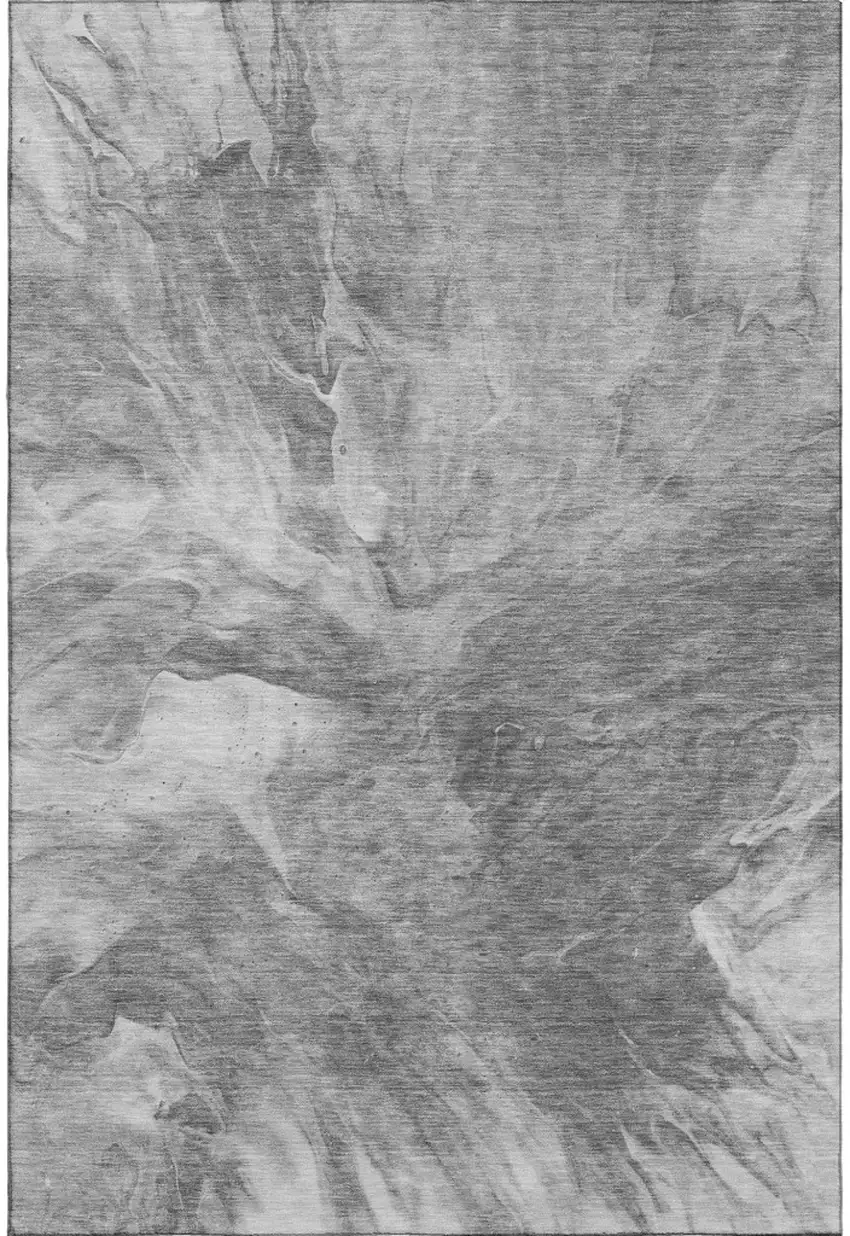 Gray And Ivory Abstract Washable Area Rug With UV Protection Photo 1