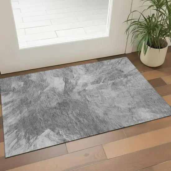 Gray And Ivory Abstract Washable Area Rug With UV Protection Photo 1