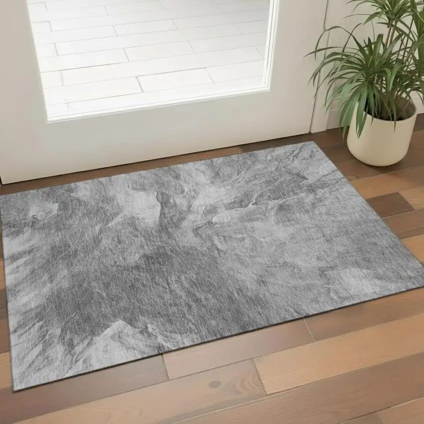 Gray And Ivory Abstract Washable Area Rug With UV Protection Photo 1