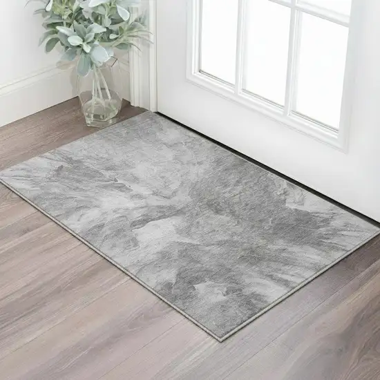 Gray And Ivory Abstract Washable Area Rug With UV Protection Photo 2