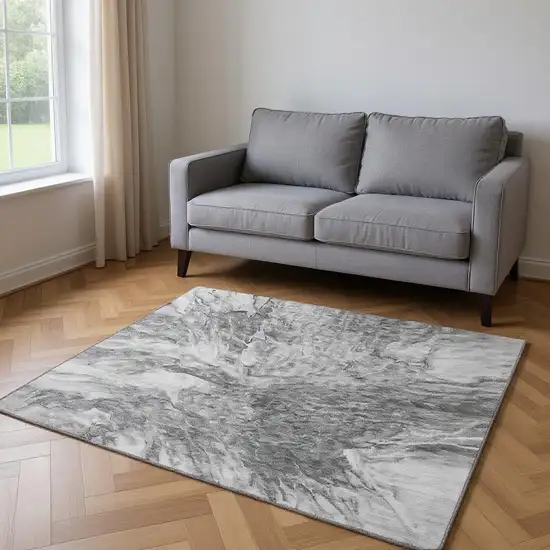 Gray And Ivory Abstract Washable Area Rug With UV Protection Photo 2