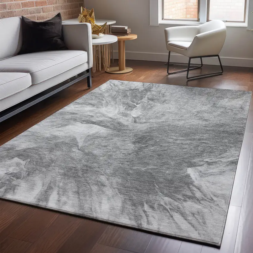 Gray And Ivory Abstract Washable Area Rug With UV Protection Photo 5