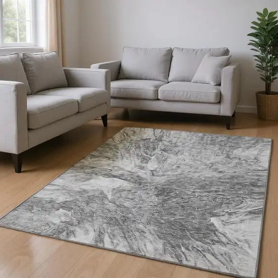 Gray And Ivory Abstract Washable Area Rug With UV Protection Photo 2