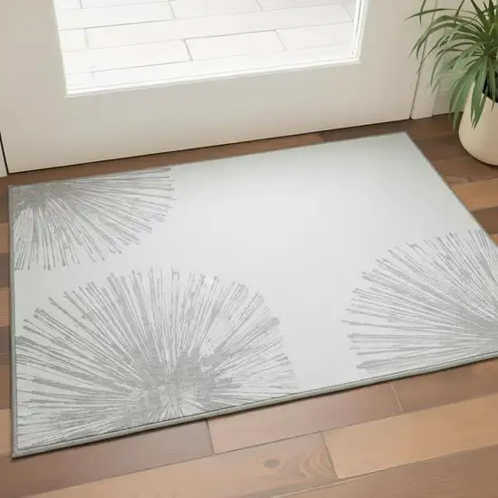 Gray And Ivory Abstract Washable Area Rug With UV Protection Photo 2