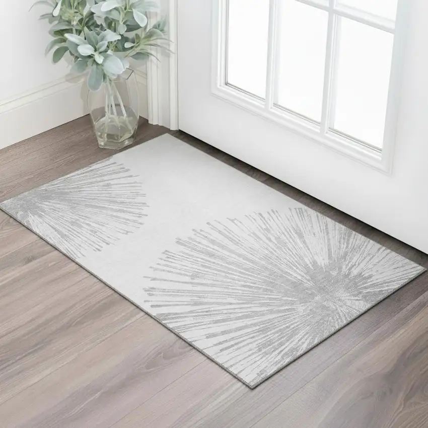 Gray And Ivory Abstract Washable Area Rug With UV Protection Photo 1