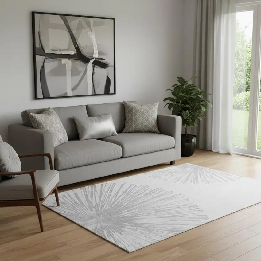 Gray And Ivory Abstract Washable Area Rug With UV Protection Photo 1