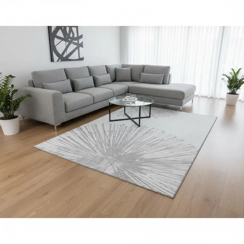Gray And Ivory Abstract Washable Area Rug With UV Protection Photo 2