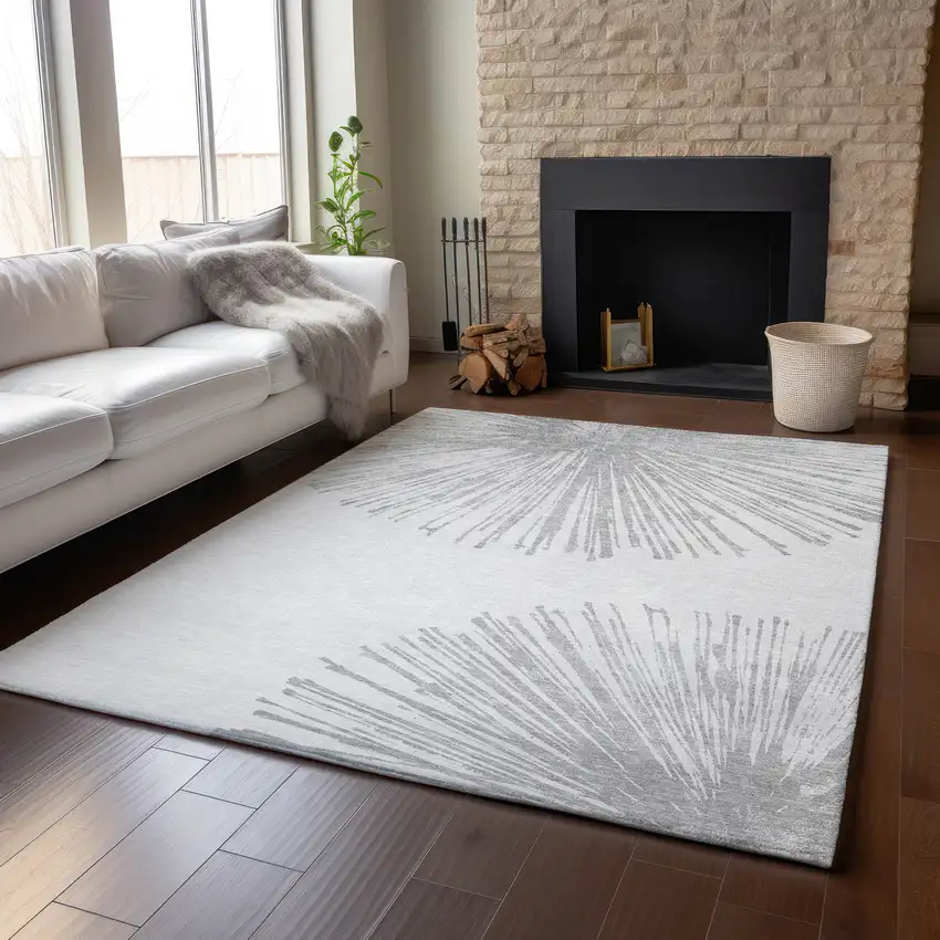 Gray And Ivory Abstract Washable Area Rug With UV Protection Photo 8