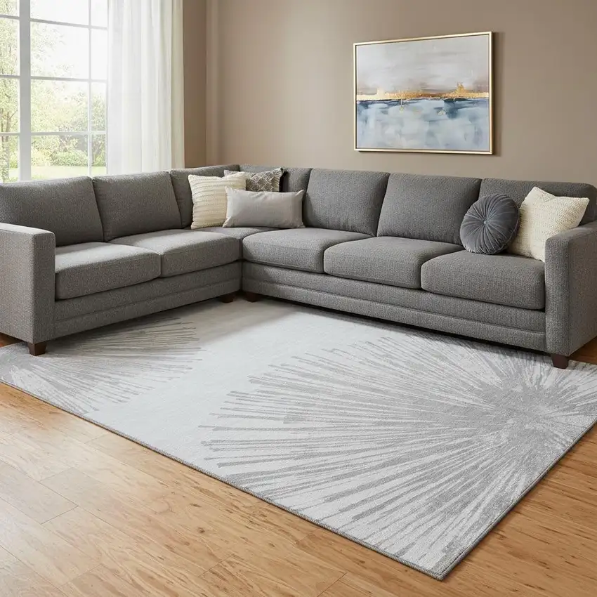 Gray And Ivory Abstract Washable Area Rug With UV Protection Photo 1