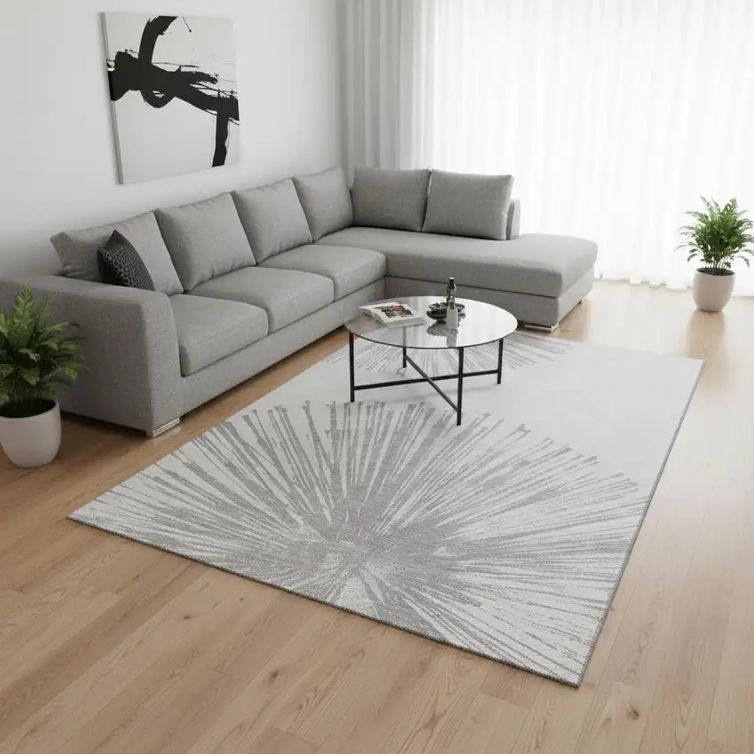 Gray And Ivory Abstract Washable Area Rug With UV Protection Photo 3