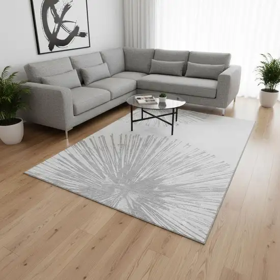 Gray And Ivory Abstract Washable Area Rug With UV Protection Photo 2