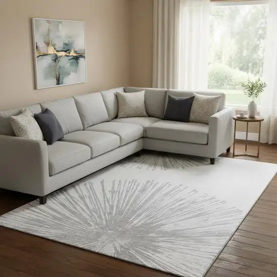 Gray And Ivory Abstract Washable Area Rug With UV Protection Photo 1