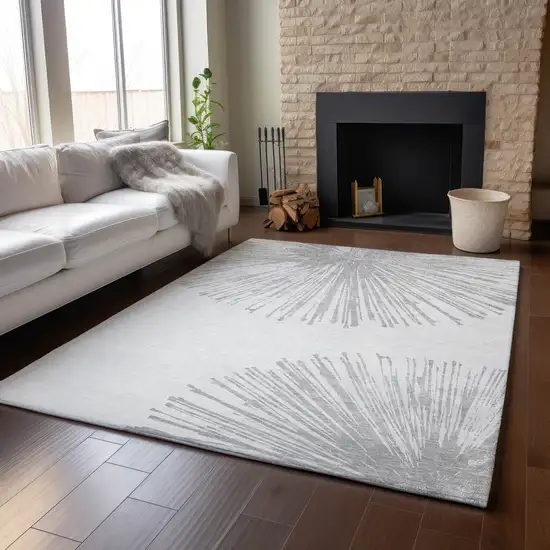 Gray And Ivory Abstract Washable Area Rug With UV Protection Photo 6