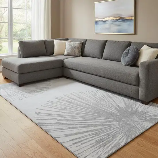 Gray And Ivory Abstract Washable Area Rug With UV Protection Photo 1