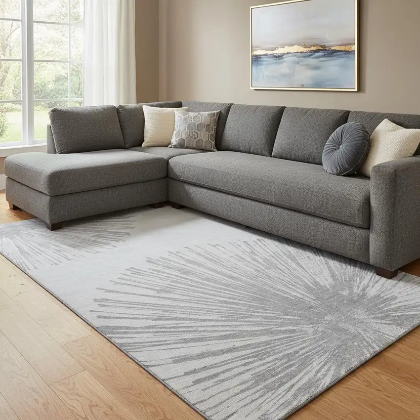 Gray And Ivory Abstract Washable Area Rug With UV Protection Photo 1