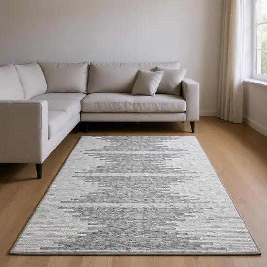 Gray And Ivory Abstract Washable Area Rug With UV Protection Photo 2