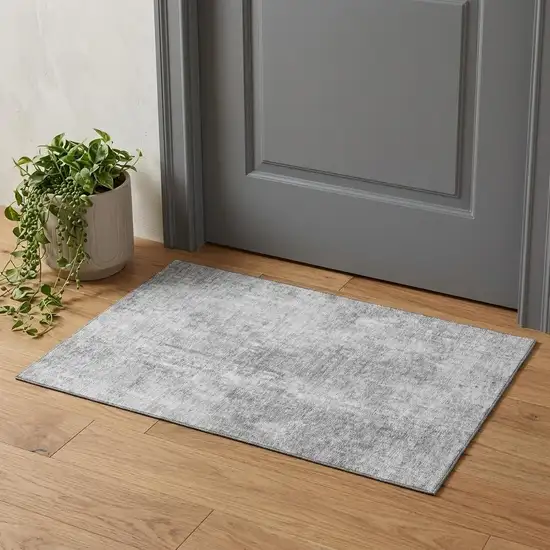 Gray And Ivory Abstract Washable Area Rug With UV Protection Photo 1