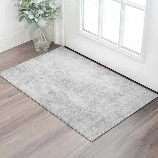 Gray And Ivory Abstract Washable Area Rug With UV Protection Photo 1
