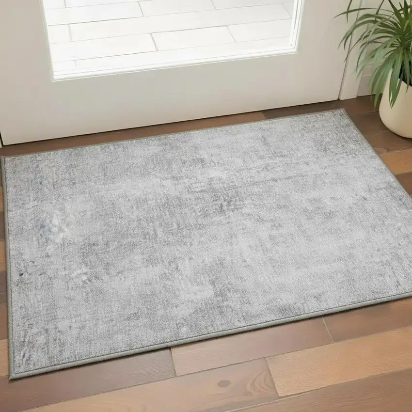 Gray And Ivory Abstract Washable Area Rug With UV Protection Photo 3