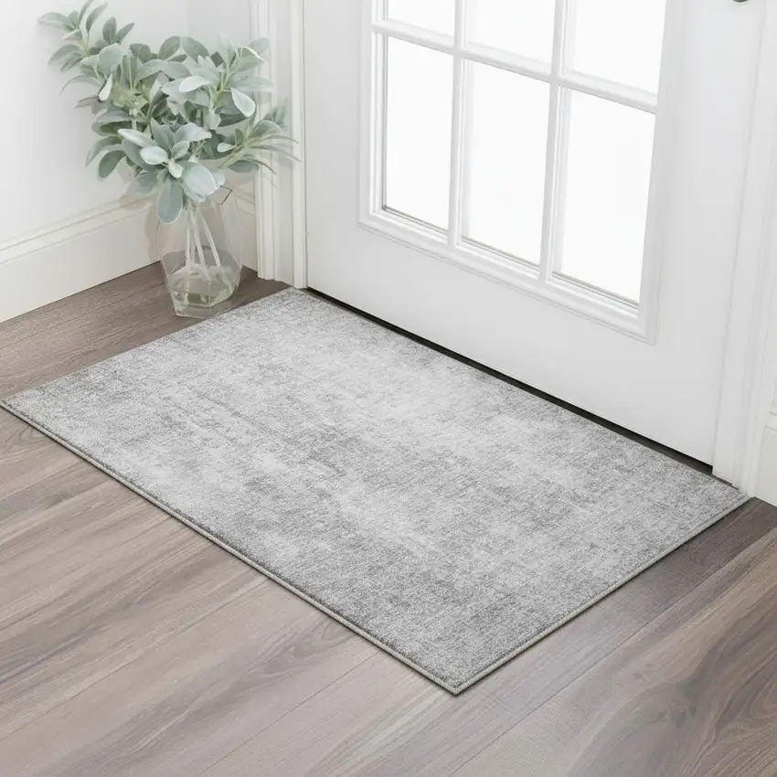 Gray And Ivory Abstract Washable Area Rug With UV Protection Photo 2