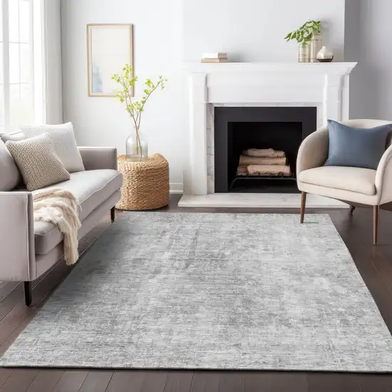 Gray And Ivory Abstract Washable Area Rug With UV Protection Photo 6