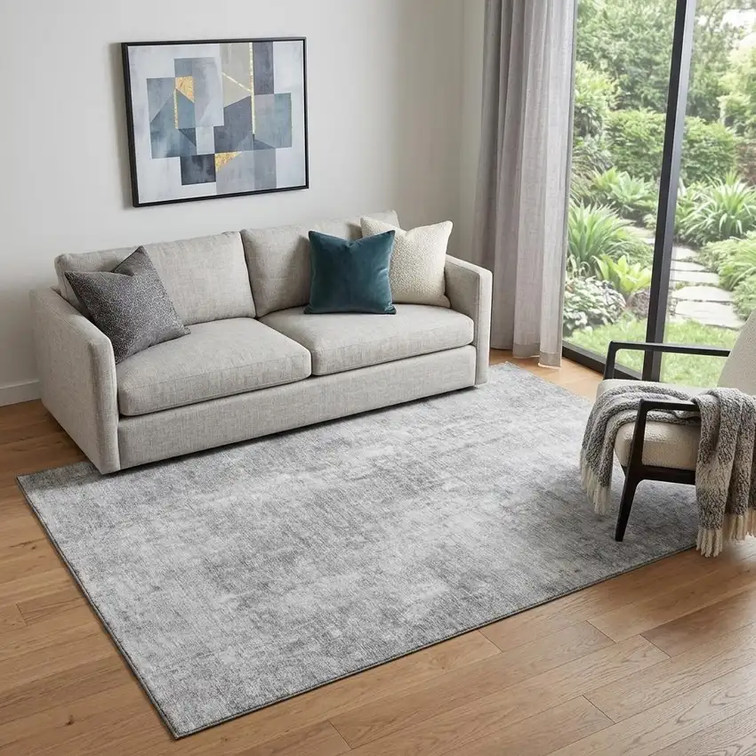 Gray And Ivory Abstract Washable Area Rug With UV Protection Photo 1