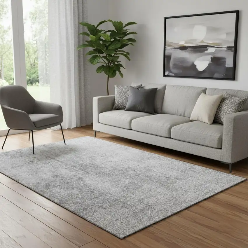 Gray And Ivory Abstract Washable Area Rug With UV Protection Photo 1