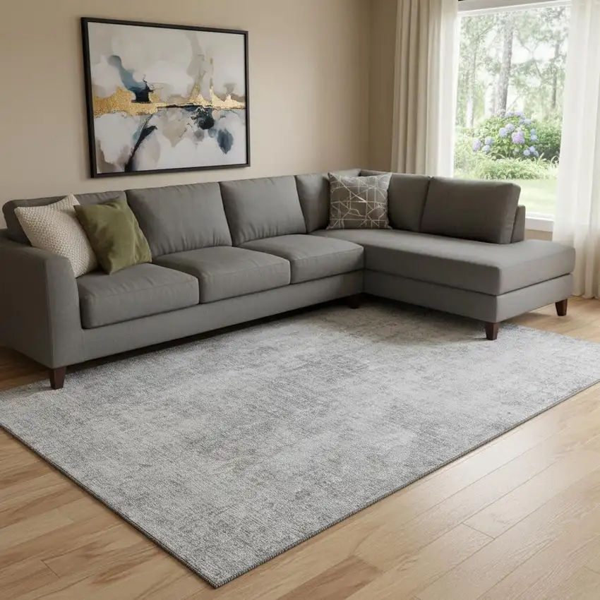 Gray And Ivory Abstract Washable Area Rug With UV Protection Photo 1