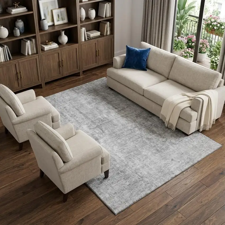 Gray And Ivory Abstract Washable Area Rug With UV Protection Photo 1