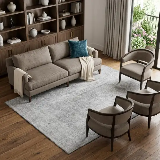 Gray And Ivory Abstract Washable Area Rug With UV Protection Photo 1
