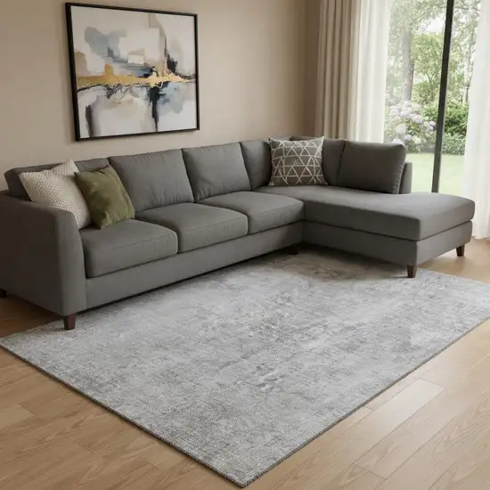 Gray And Ivory Abstract Washable Area Rug With UV Protection Photo 1