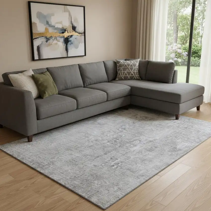 Gray And Ivory Abstract Washable Area Rug With UV Protection Photo 1