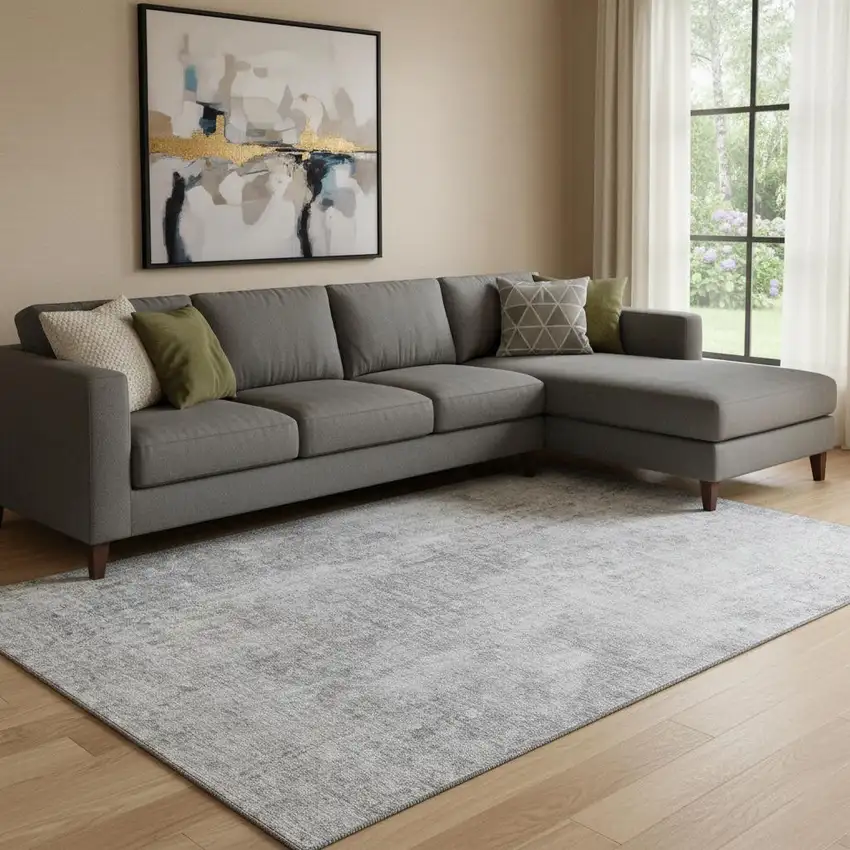 Gray And Ivory Abstract Washable Area Rug With UV Protection Photo 1