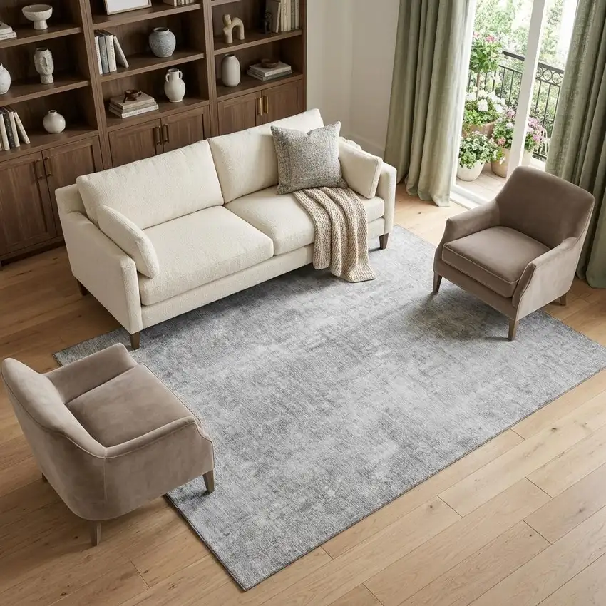 Gray And Ivory Abstract Washable Area Rug With UV Protection Photo 1