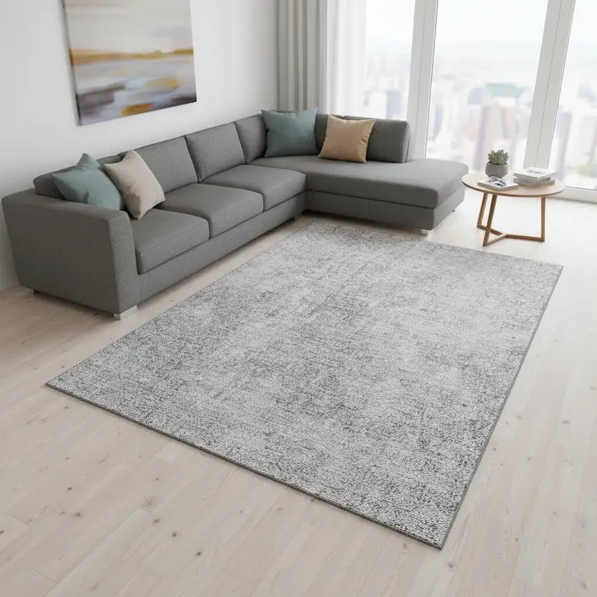 Gray And Ivory Abstract Washable Area Rug With UV Protection Photo 1