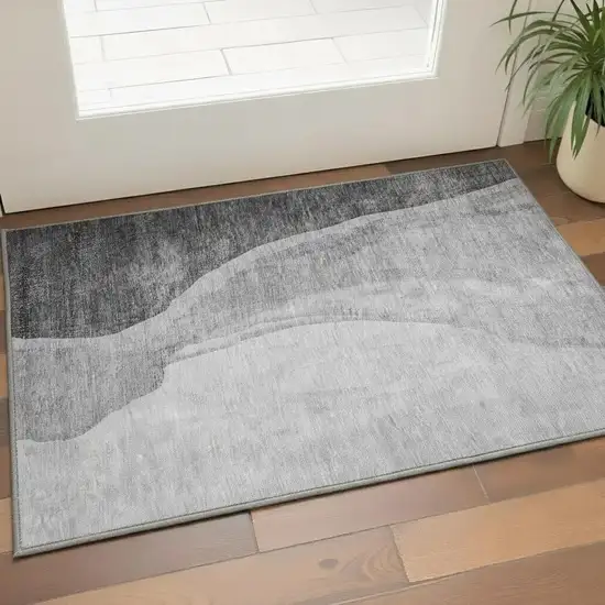 Gray And Ivory Abstract Washable Area Rug With UV Protection Photo 2